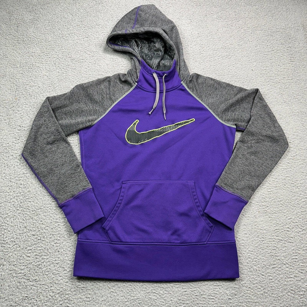 Nike Therma-Fit Sweatshirt Womens Medium Purple Gray Hooded Embroidered‎